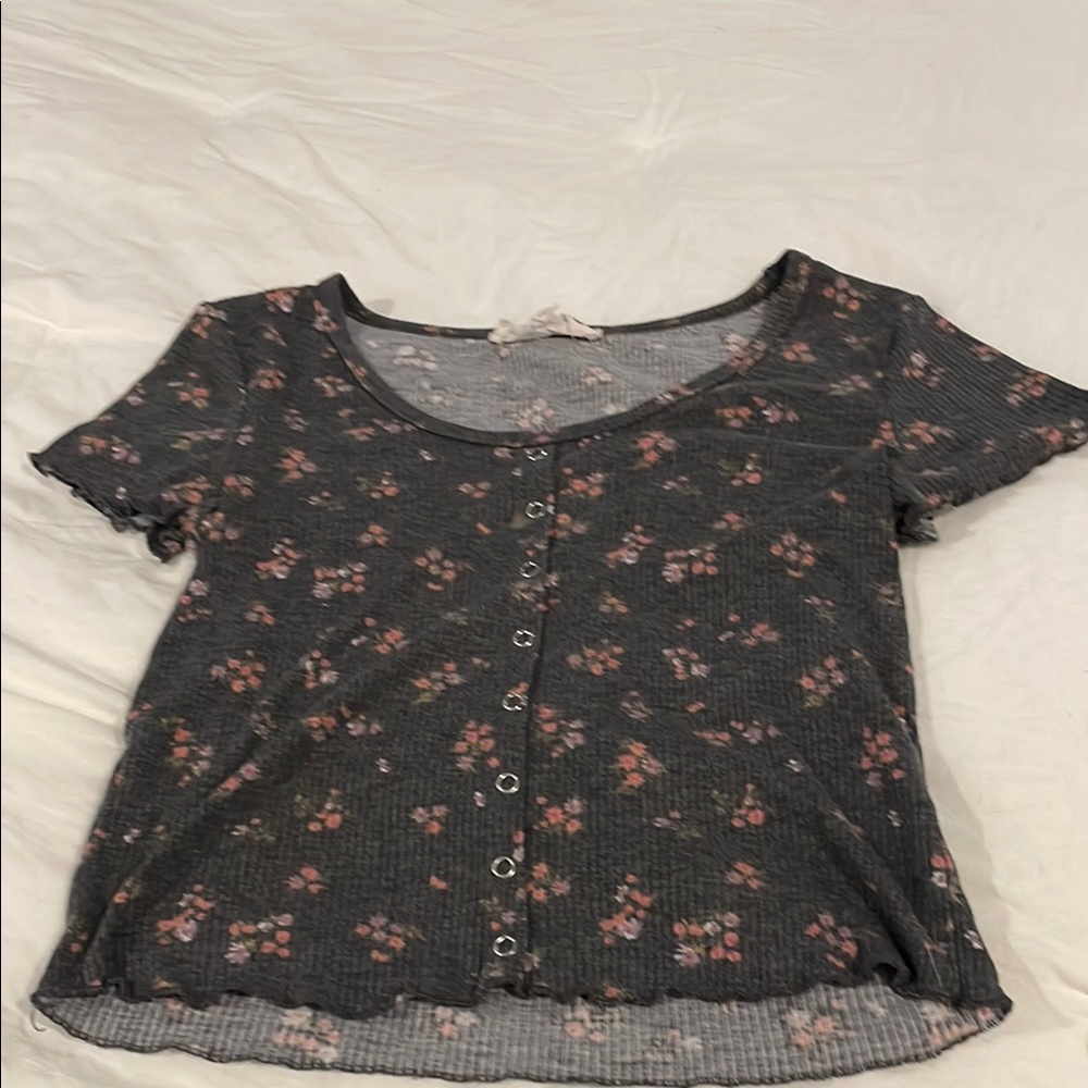 Hippie Rose Charcoal Floral Knit Top